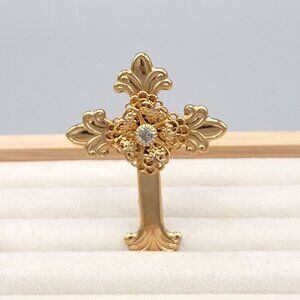 Jane Davis Angel of Love AOL Cross Pin Brooch  Crystal Center Gold Tone Vtg 1999